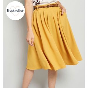 Mod Cloth Mustard Pleated Midi Skirt w/ Pockets